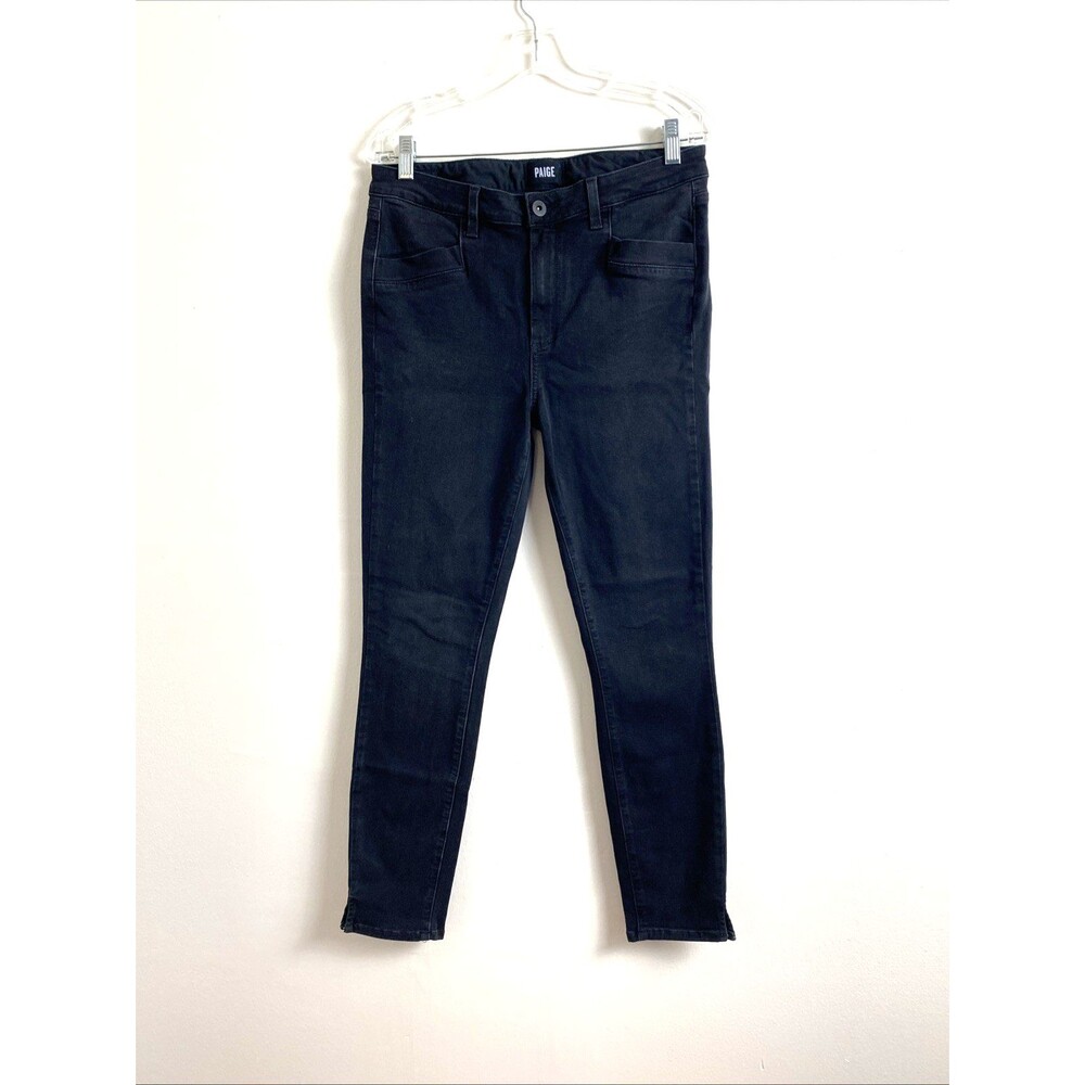Paige Skinny Jeans Jegging Size 31 Charcoal Black Stretch Slits Mid Rise Dark